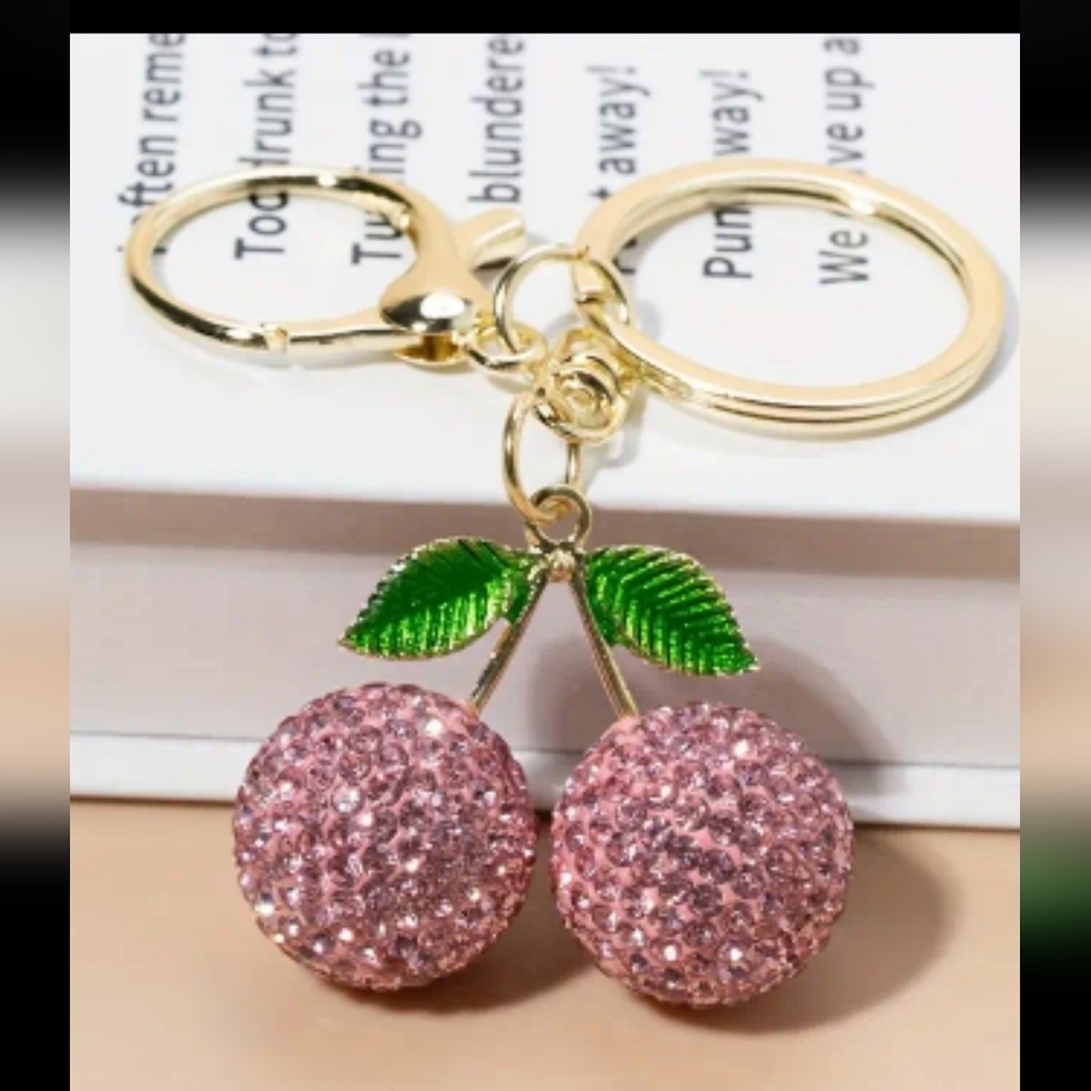 Pink Crystal Cherry Keychain - image 1